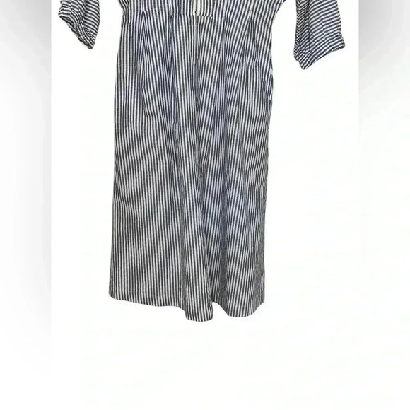 Anthropologie Mo:Vint Linen Midi Striped Blue White Dress XS - Picture 3 of 6